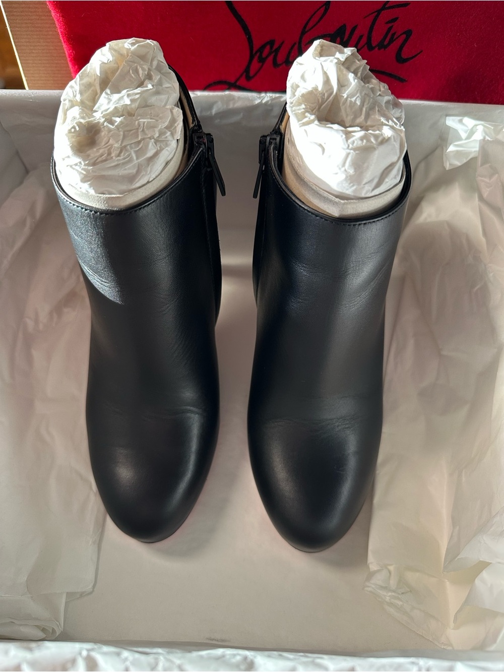 Christian Louboutin Black Leather Zip Ankle Booties